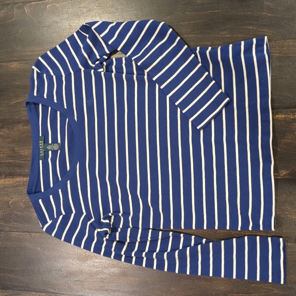 Ralph Lauren long sleeve navy and white striped shirt